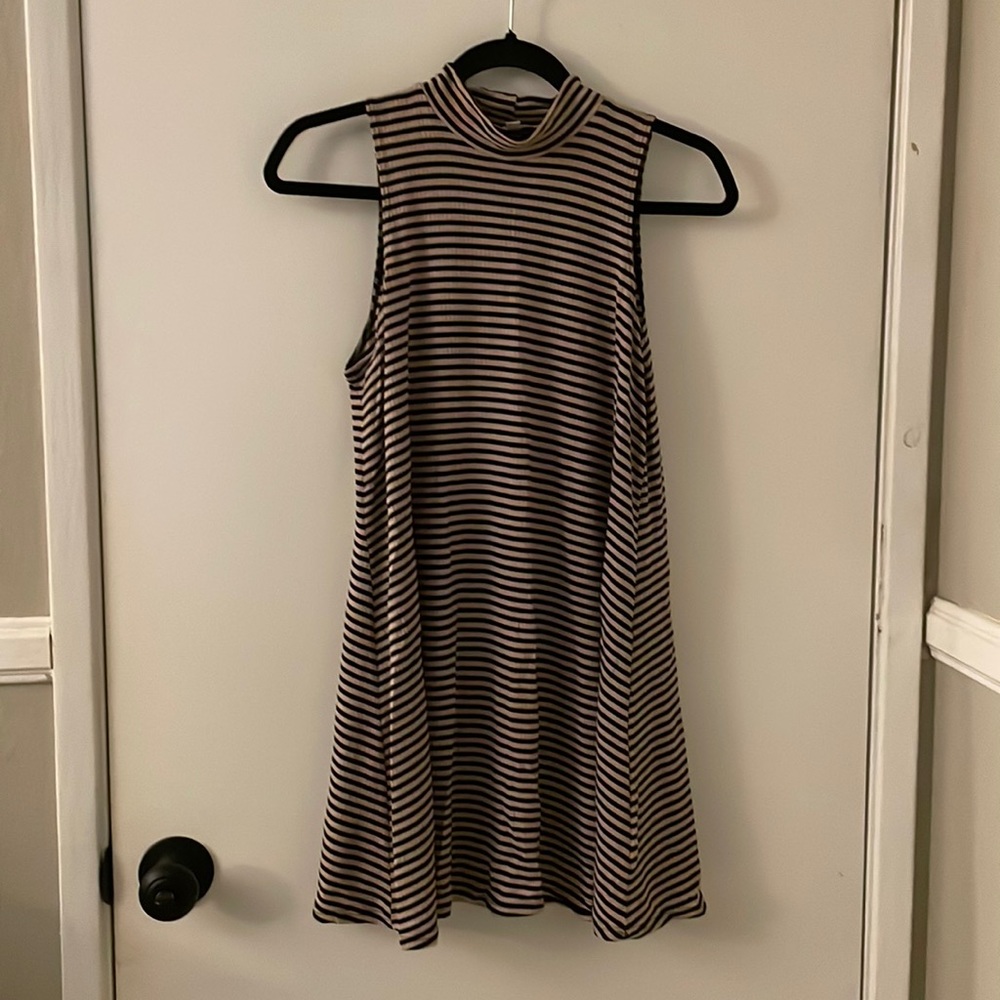 Mock neck, sleeveless striped dress
